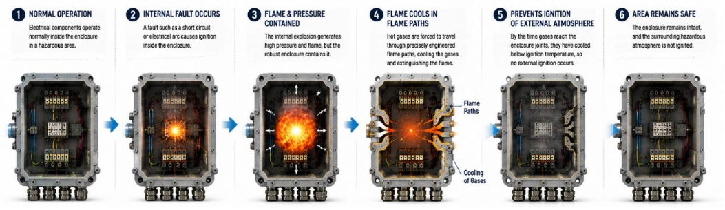 Illustration showing internal explosion containment mechanism